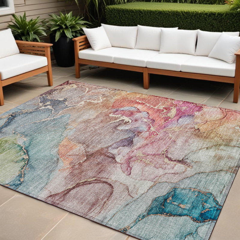 Tapis intérieur lavable abstrait bleu 8 pi x 10 pi HomeRoots, L 96 po x P 120 po