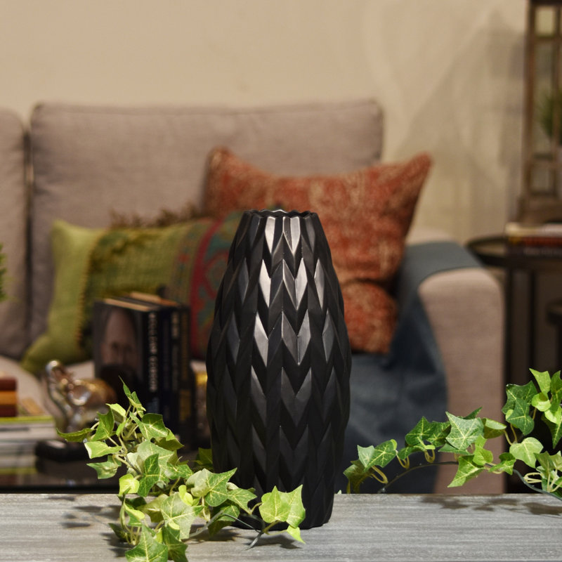 Dolloff Ceramic / Porcelain Table Vase, 12" H x 5.5" W x 5.5" D, Black