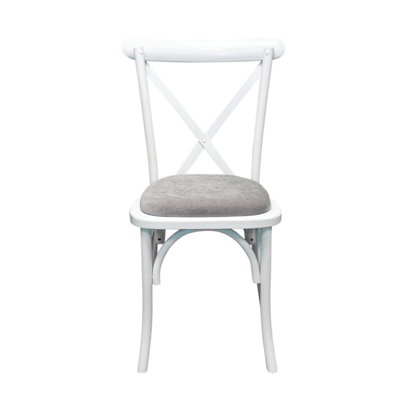 Aviles 43cm H Polyester Blend Upholstered Cross Back Stacking Side Chair, White, Grey