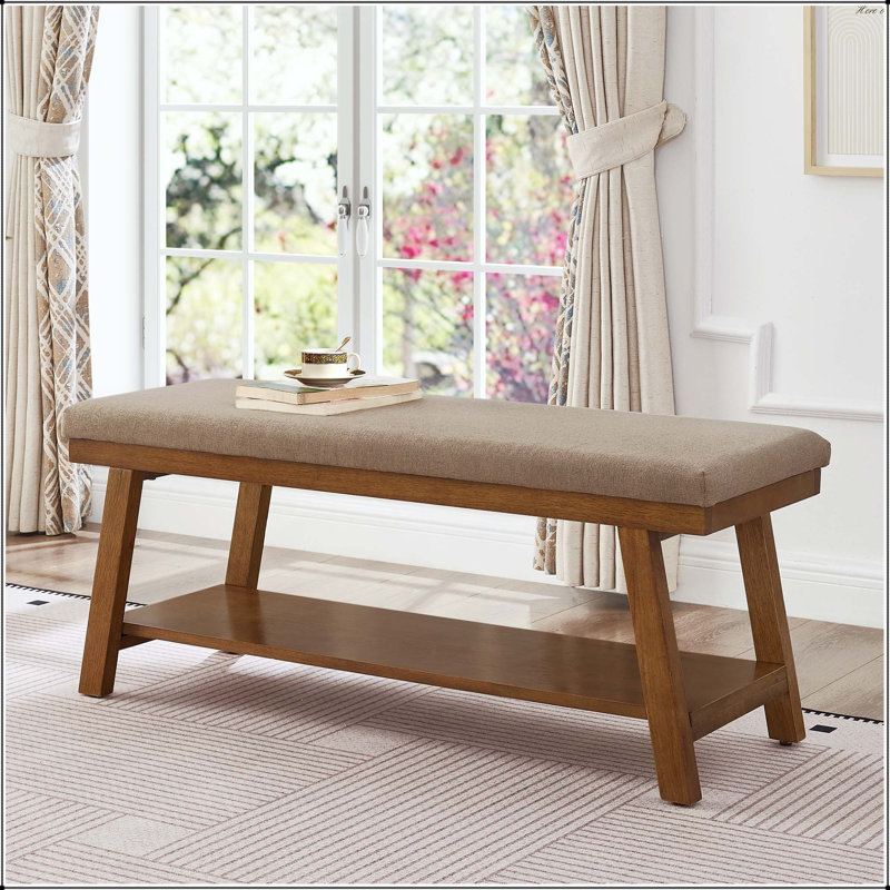 Banc rembourré en lin avec tablette de rangement inférieure - capacité de 350 lb, Lin, Lin