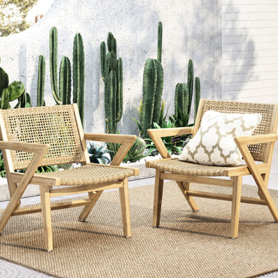 2 chaises d'extérieur transitionnelles - 2 pièces en bois brun avec revêtement