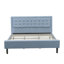 Ensemble de lit plateforme 2 pièces pour lit king size comprenant un lit de style milieu du siècle et une table de chevet bleu marine - Construction fiable et durable - Lit en lin bleu denim-1396991127-1464329103