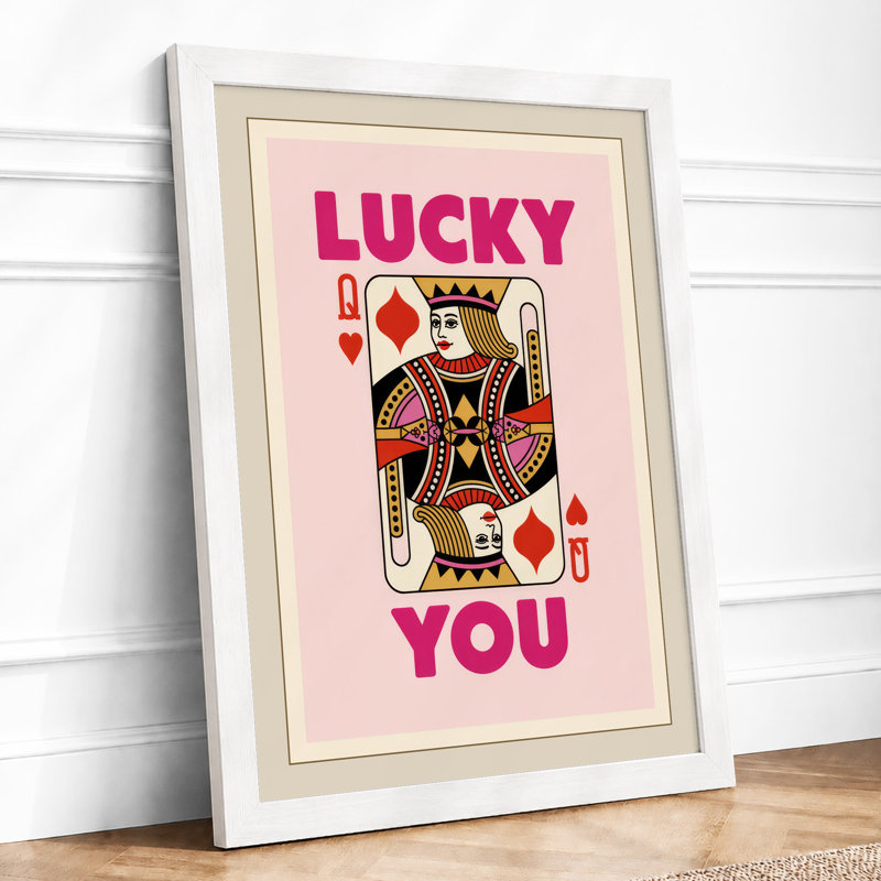 Lucky You Playing Card Retro - Framed Print, A2 - 59.4 x 42.0 cm, White