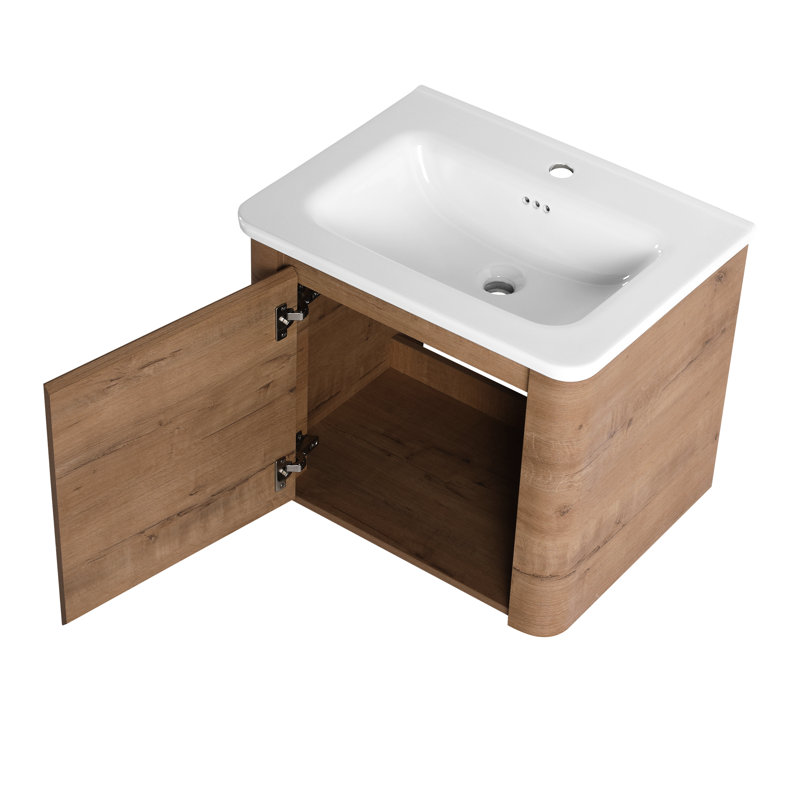 Meuble-lavabo moderne de 24 po avec lavabo en céramique blanc, porte à fermeture en douceur et surface de rangement résistante à l'eau Scratch