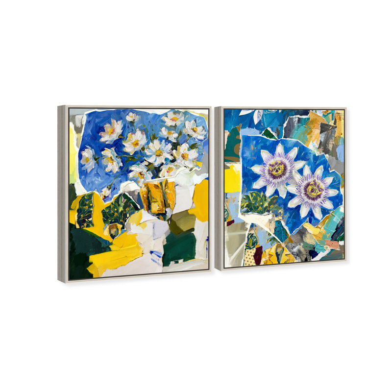 Blue Sunshine Set Floral & Botanical Canvas Print by Oliver Gal, Black Frame, 16 x 20, 31"H x 37"W, Silver Floater Frame