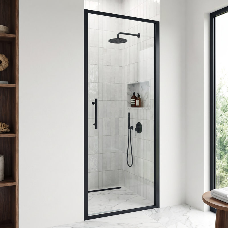 Astoria 30" W x 76" H  Framed Pivot Shower with 5/16" Clear Glass, Black