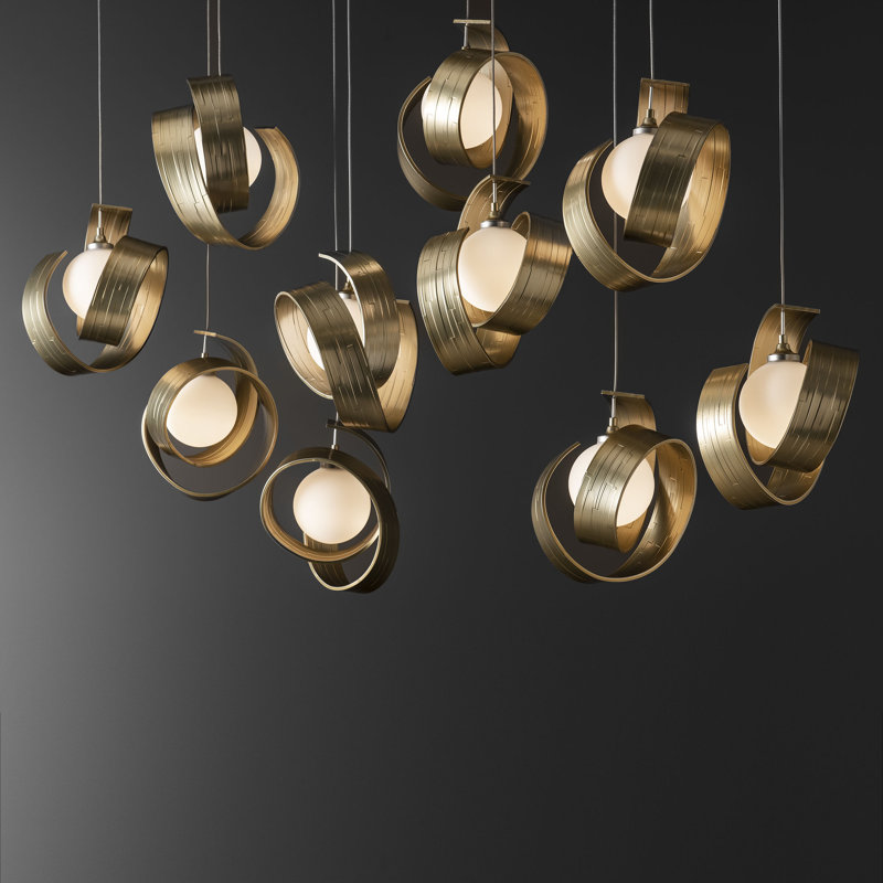 Riza 10 - Light Kitchen Island Geometric Pendant, 17" - 80", Modern Brass