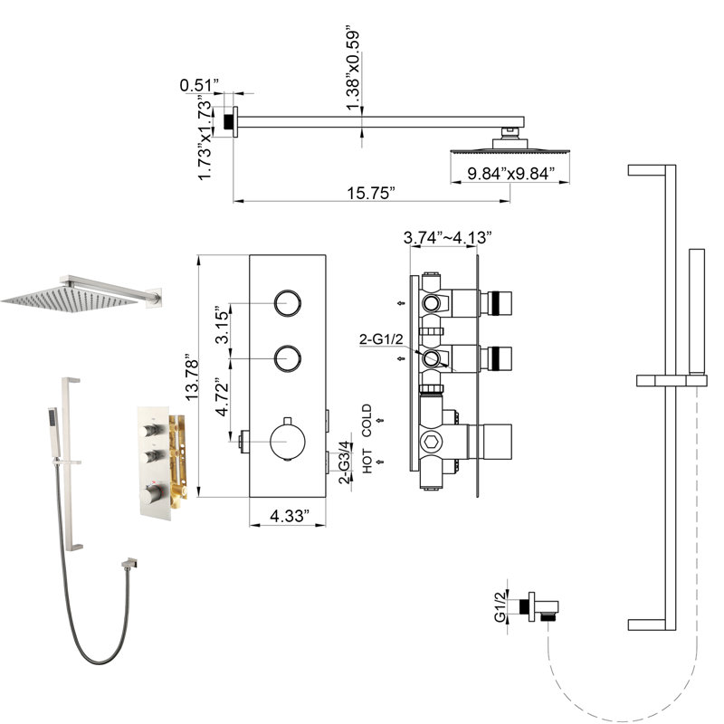 Thermostatic All-In-One Kit with Rough in-Valve