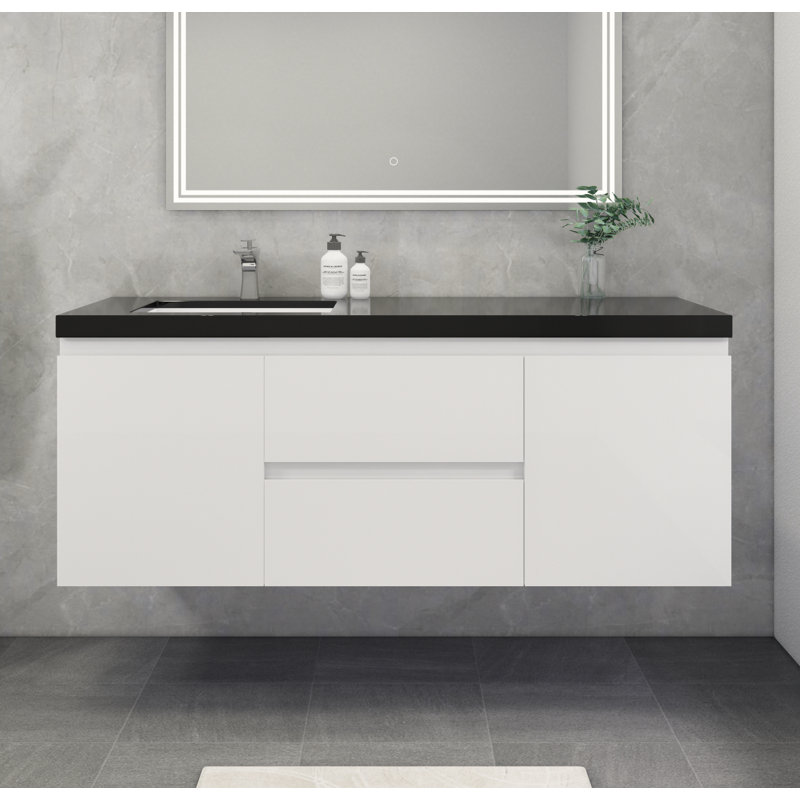 Ensemble de meuble-lavabo mural simple 60 po Castin, Blanc lustré
