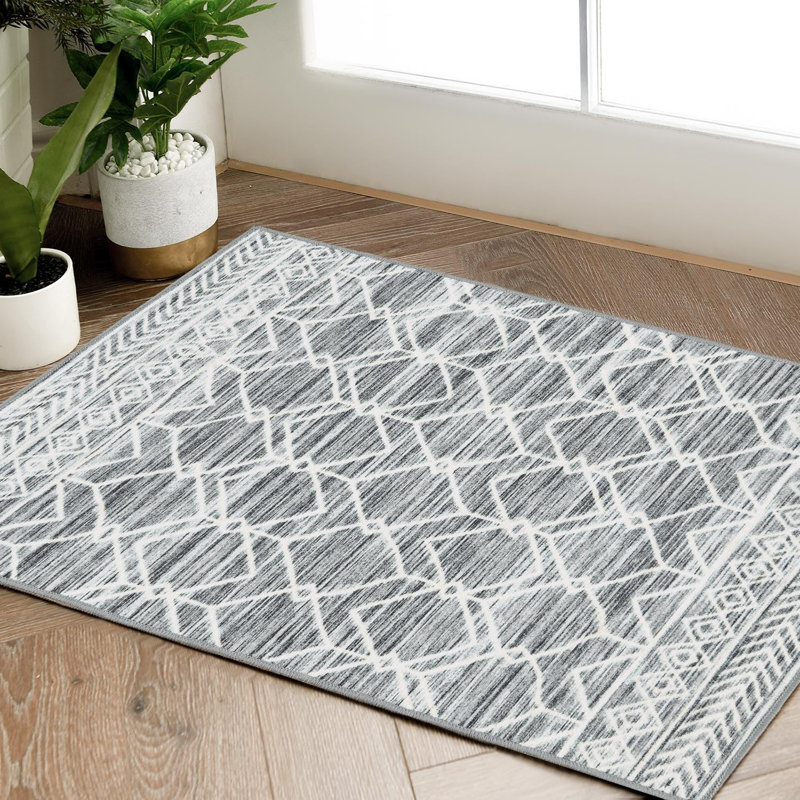 Tapis gris antidérapant à motif géométrique marocain, Rectangulaire 2 pi x 3 pi