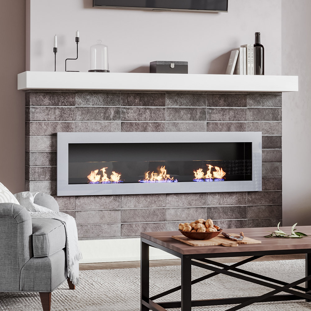 Dutta Recessed and Wall Mount Ethanol Fireplace, Adjustable Flame Size
