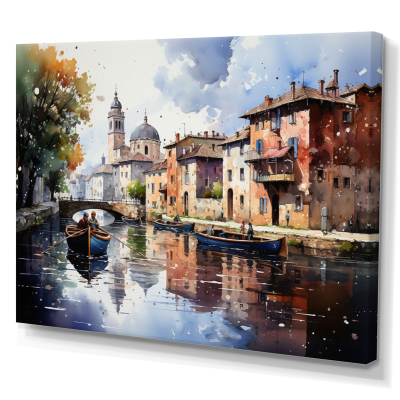 «Beige Canal Waterway Pointillism», reproduction sur toile, H 12 po x l 20 po x P 1 po, Toile tendue