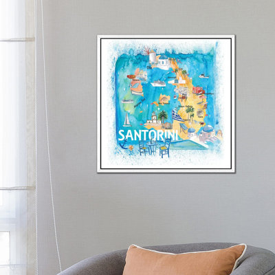 Santorini Greece Illustrated Map With Main Roads Landmarks And Highlights by Markus & Martina Bleichner - Painting on Canvas