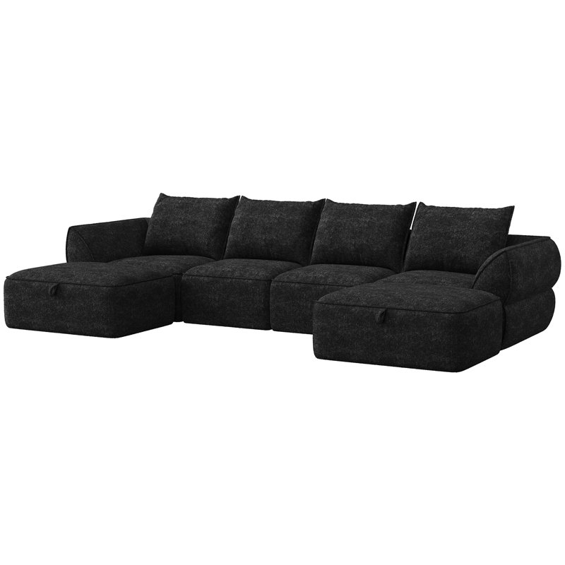 Boneless 132" Modular Sectional Sofa with Deep Seat, U-Shaped Cloud Couch for Living Room, 4-Seater Boneless Sofa with 2 Ottomans, Flexible Combination Modern Upholstery Sofa, No Assembly Required