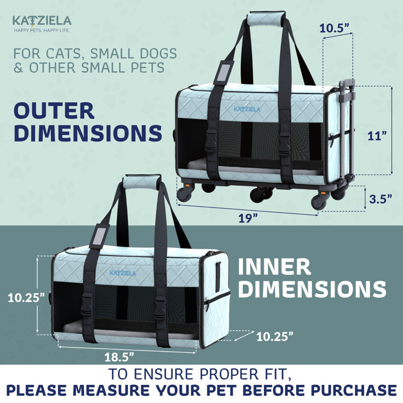 Tucker Murphy Pet Glatzmayer Pet Carrier With Removable Wheels And Telescopic Handle, Light Blue