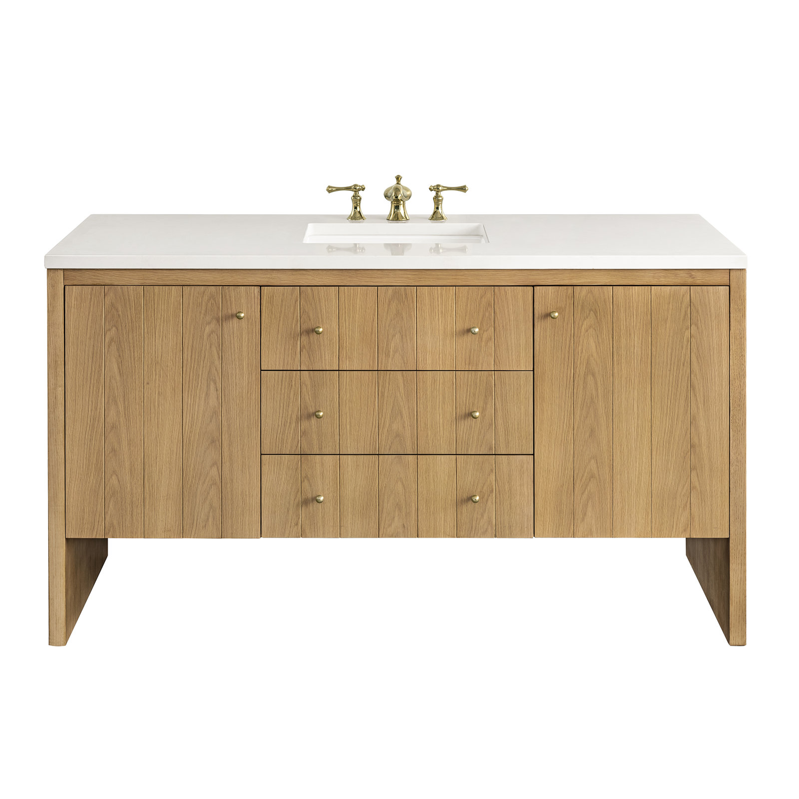 Hudson 60'' Single Bathroom Vanity, White Zeus, 8" Widespread, Light Natural Oak