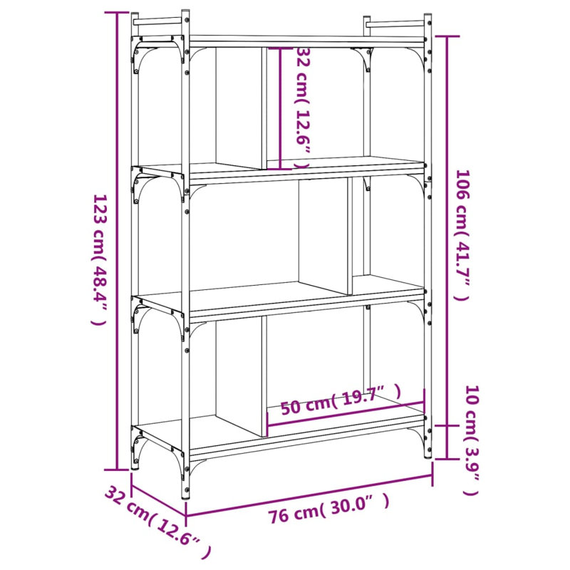 Westmalle 76cm W Steel Etagere Bookcase, 123cm H x 76cm W x 32cm D, Grey Sonoma