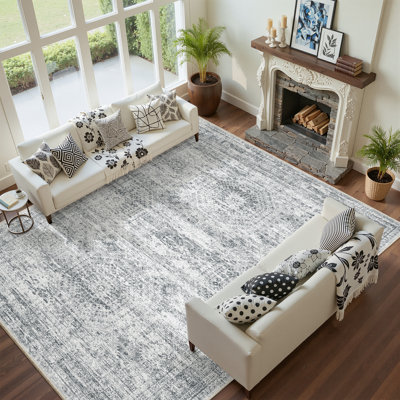 Non-Slip Washable Stain Resistant Area Rug For Living Room Bedroom Dining Room - Grey 9'X12'