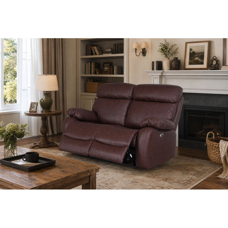 Causeuse inclinable en cuir 59,8 po Avshalom, Similicuir brun