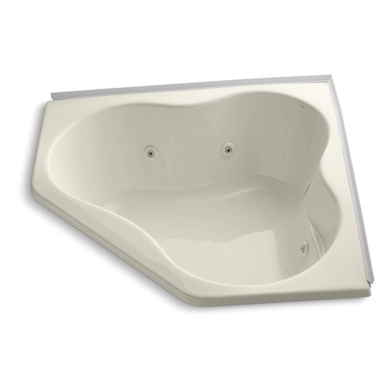 Proflex 54" x 54" Corner Whirlpool Bathtub, Almond, With Flange and Heater