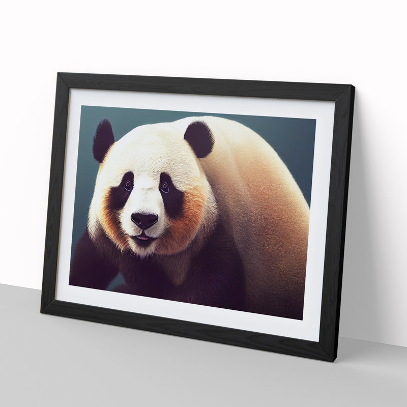 Delightful Panda - Single Picture Frame Painting, Black, 46cm H x 64cm W x 2cm D