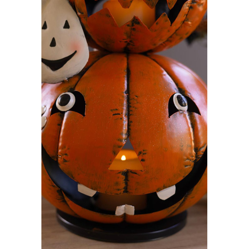 FOUR STACK PAINTED JACK-O-LANTERN WITH WITCH HAT