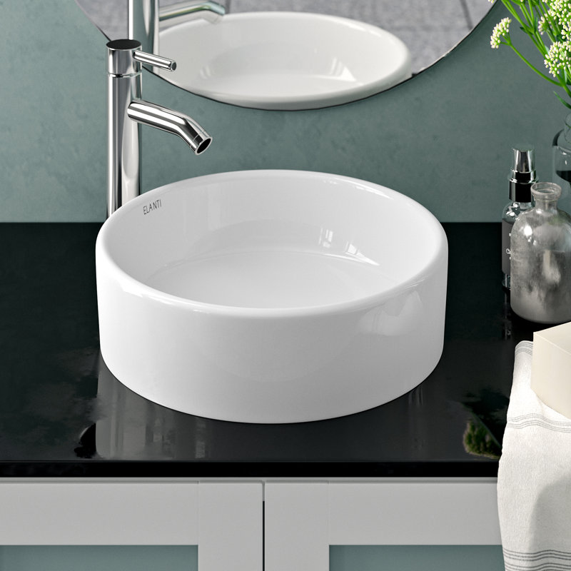 Modern 13.63'' White Ceramic Round Vessel Bathroom Sink