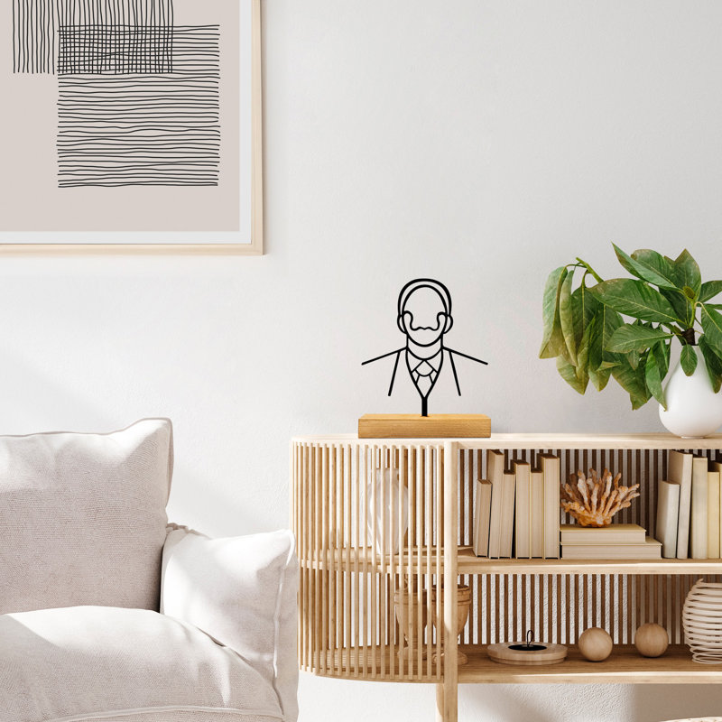 Stylish Decorative Object, Metal & Wood, 8.7 x 3.1 x 6.7 inches | 100% Metal (Thickness: 0.06 inches) & 100% Wood Base (Thickness: 1.6 inches) | Elegant Black & Natural Finish, Perfect for Modern Home Décor