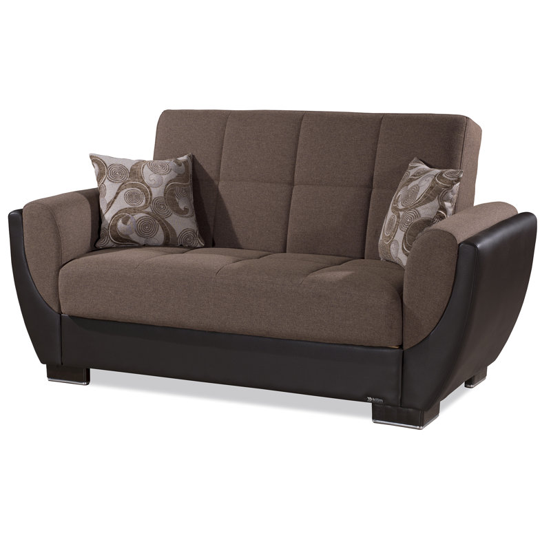 Canapé-lit avec rangement en tissu 3 en 1 Jaliah, Brun / brun foncé, H 38 po x l 71 po x P 37 po