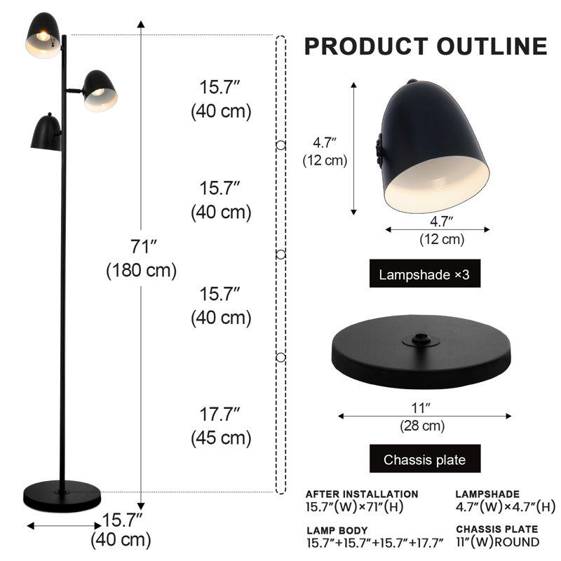 3-light Tree Floor Lamp, Black