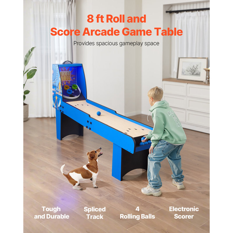 8' Roll and Score Classic Arcade Game Table, 4 Balls Included, Arcade Machine Indoor with Electronic Scorer, Sound, Automatic Ball Return for Adults Kids Family Recreation Game Room