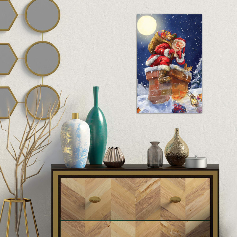 Santa At Chimney With Moon by Marcello Corti - Wrapped Canvas Painting, 66.04 cm H x 45.72 cm W x 1.91 cm D