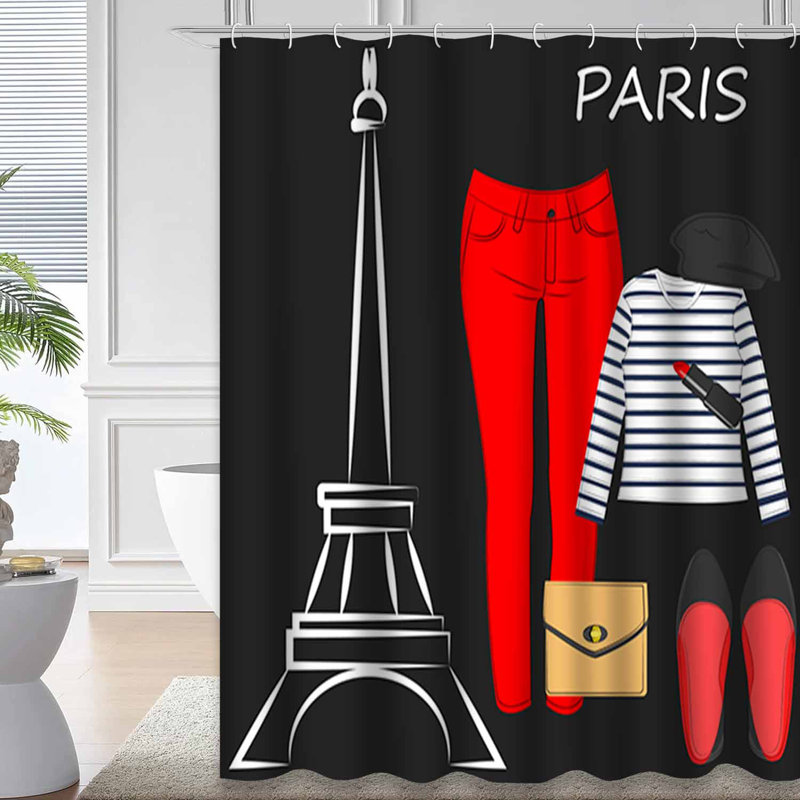 Rideau de douche Paris blanc avec 12 crochets Tour Eiffel Paris, 72" L x 84" W