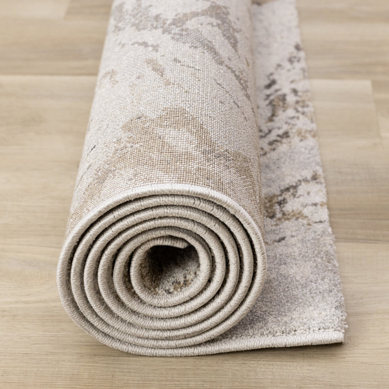 Tapis à motif abstrait crème et beige Dharamvir, Rectangle 7 pi 10 po x 11 pi 2 po