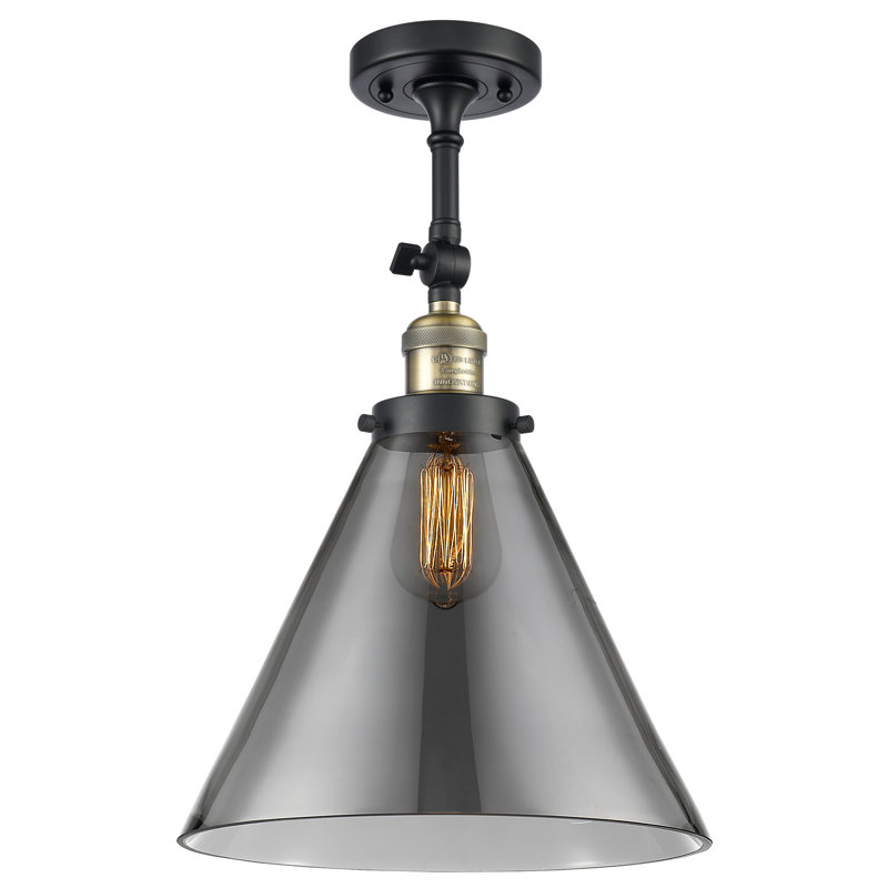 Plafonnier semi-encastré 1 lumière 12 po Tenny, Ampoule DEL 6 watts Vinage, Plaqué couleur fumée, Laiton antique noir