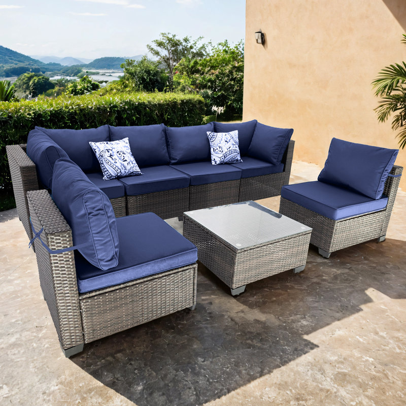 Canapé d'extérieur en bois de 53 po avec coussins Sunbrella® Merri, Bleu marine, Gris