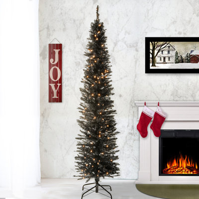 Black Tinsel Tree with Clear Lights