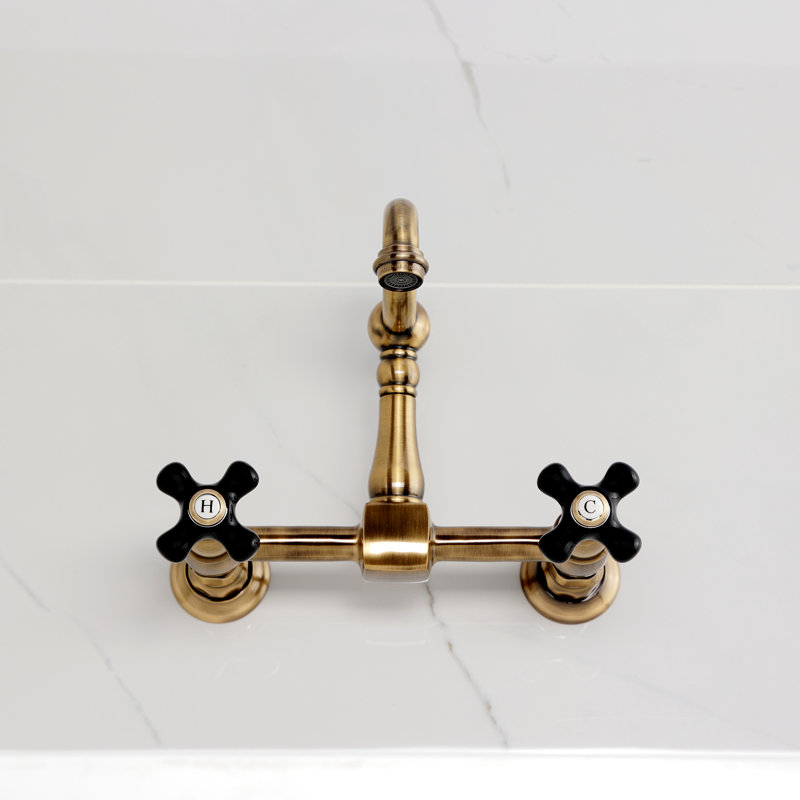 Kingston Brass Duchess Double-Handle 2-Hole Wall-Mount Bridge Kitchen Faucet, Antique Brass
