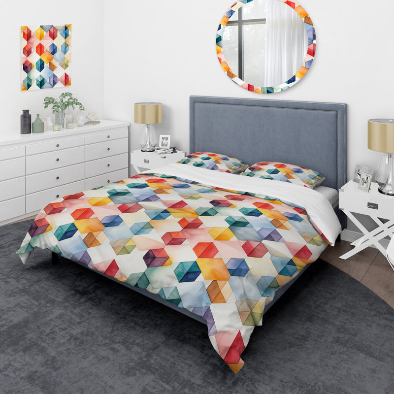Watercolor Pastel Color Cubic Geometric - Ensemble de housse de couette géométrique
