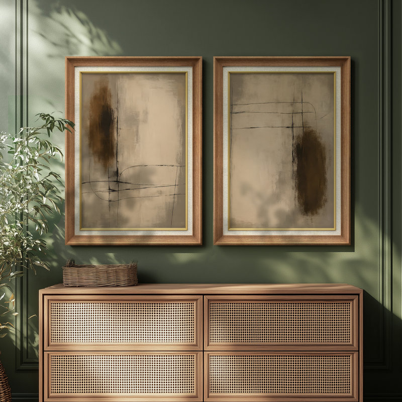 «Neutral Abstract Marks Subtle Composition», ensemble de 2 reproductions d'art mural encadrées de qualité supérieure sur papier 26 po x 36 po
