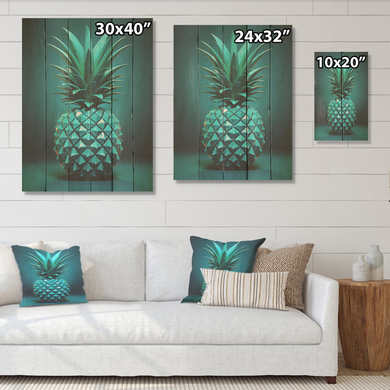 Illustration de fruit isométrique ananas - ananas, art sur bois de pin naturel, H 20 po x l 10 po