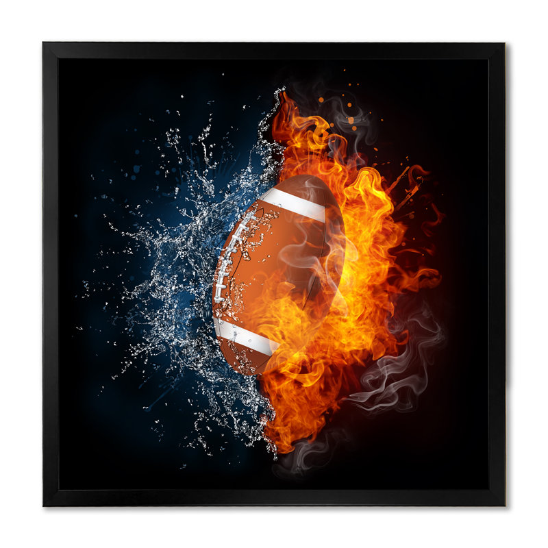 Fire Fire Football Ball - Peinture, Cadre photo noir, H 30 po x l 30 po x P 1 po
