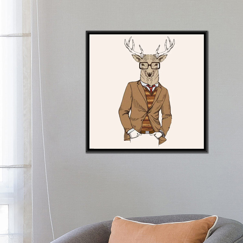 " Deer-Man I " by GraphINC, 18" H x 18" W x 1.5" D, Black Framed Canvas, No Mat