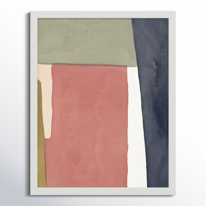 Art mural rose chaud et indigo, Papier avec cadre blanc, H 38 po x l 30 po x P 1,25 po