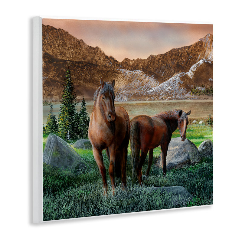 Two Horses by Mountain Wall Plaque Art by Kevin Daniel