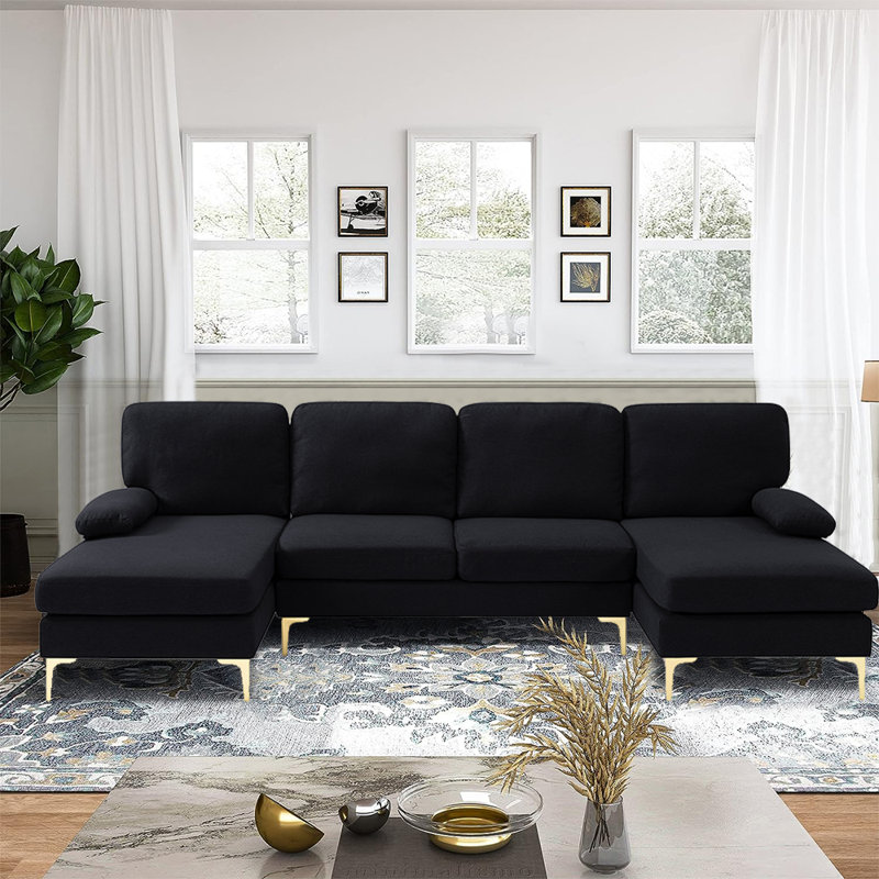 Canapé modulaire rembourré avec méridienne de 107,9 po Pierpaolo, 100 % polyester noir