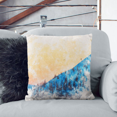 Hills of Trysil Norway Watercolour Cushion with Filling