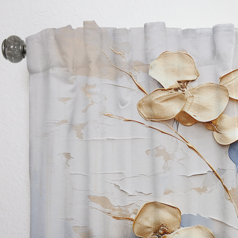 Callands Blue and Gold Adorned Violets I - Traditional Curtain - Velvet Room Darkening - 1 Panel, 52" W x 84" L
