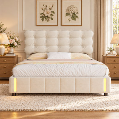 Velvet Upholstered Bed with Storage