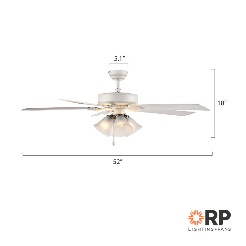 Calivane 52" 5-Blade LED Ceiling Fan - Matte White with Matte White and  Grey Oak Reversible Blades and Etched Glass